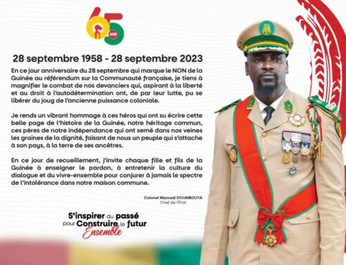 28 septembre 2023 : « Je rends un vibrant à ces héros qui ont su écrire cette belle page de l’histoire de la Guinée » colonel Mamadi Doumbouya.